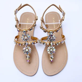 NOVÉ letní Dámské plážové sandály lady lesklé kamínky boty čech diamond T-popruh thong žabky pohodlné Boho boty