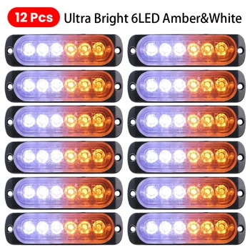 12ks Strobe 6 LED Světlo, Bílý Jantar Nouzové výstražné Blikání Odtahovku Paměti v Režimu Úspory Energie, Anti-kolize, anti-prach