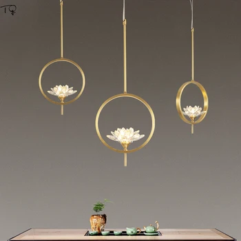 Čínský Zen Art Lotus Mědi Crystal Přívěsek Světla G9 Led Designer Klasické Moderní Svítidla Domova Studovat Pozadí