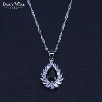 Zásnubní Svatební Šperky Set Dámské Hot Prodej Stříbrná Barva Vody Drop Přívěsek Crystal Náhrdelník Náušnice Náramky Prstýnky
