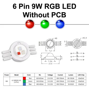 Super Bright 3W 9W RGB High Power LED Čip COB 1 3 W Watt Červená Zelená Modrá 4 6 Pin s PCB Plné Barev Pro Fázi Světlo Korálky