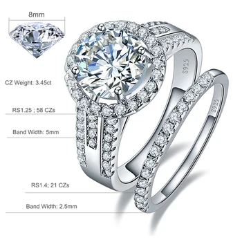BONLAVIE Kola Snížit 925 Sterling Silver Dámské Výročí Svatby, Zásnubní prstýnky Sady v Bílé Zirkony Prsteny