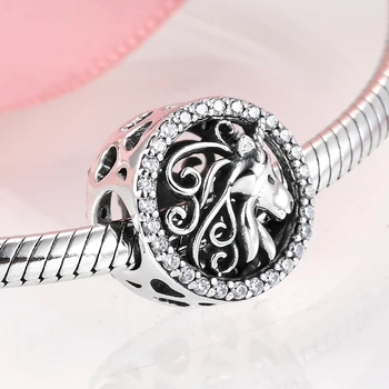 Nové 925 Sterling Silver Unicorn Pegasus na Měsíci CZ Jemné Korálky Kouzlo Přívěsek fit Originální Mikiwuu Náramky DIY Šperky Dárky