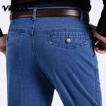 Nové Podzimní Pánské Džíny Tmavě Modré Muž Ležérní Velké Plus Velikosti Mužské Denim Jeans Muži Střední Pasu Rovnou Jednobarevné Dlouhé Kalhoty
