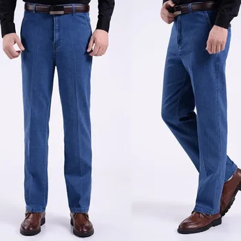 Nové Podzimní Pánské Džíny Tmavě Modré Muž Ležérní Velké Plus Velikosti Mužské Denim Jeans Muži Střední Pasu Rovnou Jednobarevné Dlouhé Kalhoty