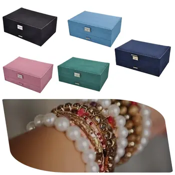 Evropský styl Dvojité Vrstvy Kůže Šperky Box Náušnice Šperky Displej, Velká Kapacita S Lock Šest Přihrádek šperky box
