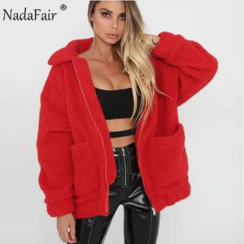 Nadafair tlustý plus velikosti zimní fleece, umělé kožešiny, bundy, kabáty, dámské podzimní teplé ležérní teddy kabát svrchní oblečení měkké plyšové kabát