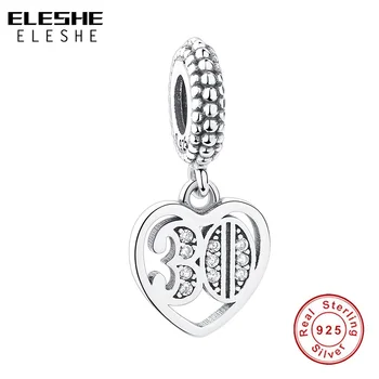 ELESHE Romantická Láska 925 Sterling Silver, Srdce, s Číslem 30 Křišťálové Přívěsky Přívěsek Fit Původní Kouzlo Náramek Šperky