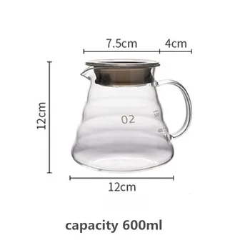 Filtr na kávu V60 server sklo káva hrnec 600ml kávovar překapávač, varná konvice v60 husí krk skleněné karafy opakovaně použitelné filtry