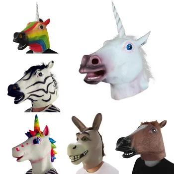 Párty Masky Latex Osel, Zebra, Kůň Duha Unicorn Zvířecí Hlavu Masku Strašidelný Halloween Kostým cosplay Divadlo Prop Novinka