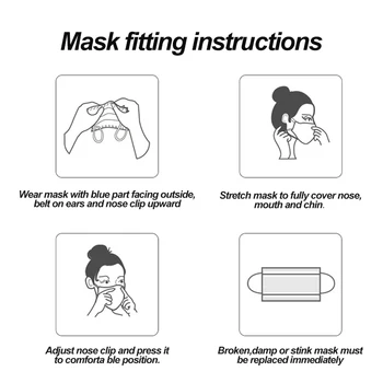 3 Vrstvy Jednorázové Obličejové Masky Nonwove Filtr Úst Maska Proti Prachu Bezpečný Prodyšné Černé Mascarilla Pro Dospělé