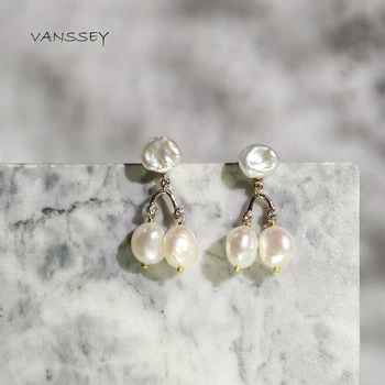 Vanssey Luxusní Módní Šperky Přírodní Barokní Perla Zirkony Houpat Náušnice Svatební Party Doplňky pro Ženy, pro rok 2020 Nové