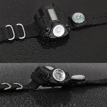 Přenosné LED Náramkové Hodinky Světelný USB Rechargerable 4 Režimy Noc Camping Svítilna Multifunkční Svítilna S Čas Zobrazení Kompasu