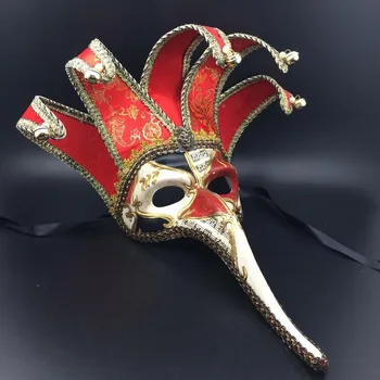 GNHYLL Černá/Červená Pět Roh Dlouhý Nos Fantom Opery Benátské Masky s Bell Ručně dělané celý Obličej Cosplay Halloween Mask Party Rekvizity