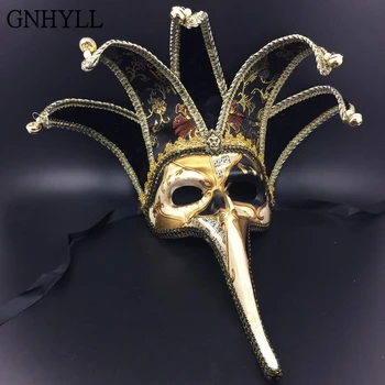 GNHYLL Černá/Červená Pět Roh Dlouhý Nos Fantom Opery Benátské Masky s Bell Ručně dělané celý Obličej Cosplay Halloween Mask Party Rekvizity