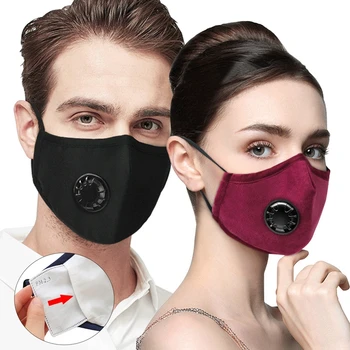Opakovaně Masku Bavlněné Masky S Ventilem Filtr Dýchání V Pračce Ústa Masky 5 Vrstva Filtru