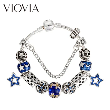VIOVIA Hot Prodej Modrá Hvězda Série Korálky Přívěsky Náramky & Náramky Fasgion Náramky pro Ženy Diy Šperky B17123