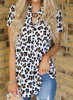 Leopard V-neck T Shirt Ženy Volné Topy Tee Letní Nový Krátký Rukáv Pro Ženy Oblečení 2020 Ženské Košile Tee camisetas mujer