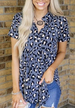 Leopard V-neck T Shirt Ženy Volné Topy Tee Letní Nový Krátký Rukáv Pro Ženy Oblečení 2020 Ženské Košile Tee camisetas mujer