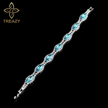 TREAZY Kouzlo Sky Blue Crystal Svatební Šperky Set Silver Plated Květinový Náhrdelník Náušnice Náramek pro Ženy, Svatební Šperky Sady