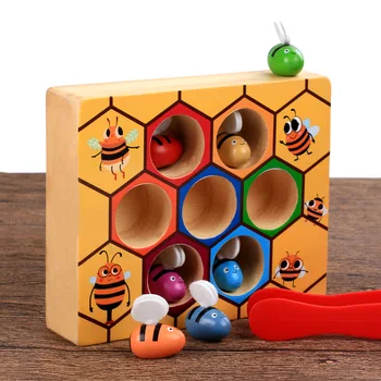 Montessori Raném Dětství Včely Hry, Děti, Dřevěné Svorky včelí hračka Vzdělávací hračky Model Stavebnice Včely set Dítě dárek