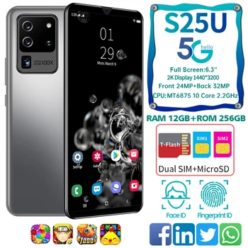 S25U 5G Smartphony 6.3 Palcový 12GB+256GB Android10.0 MTK6875 Univerzální 5G NECHAT mobilní Telefony 10-Core Dual SIM Mobilní Telefon s GPS