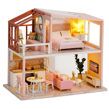 CUTEBEE DIY Doll House Dřevěné Domy Panenky Miniaturní Nábytek pro panenky Sada s LED Hračky pro děti Vánoční Dárek QL03