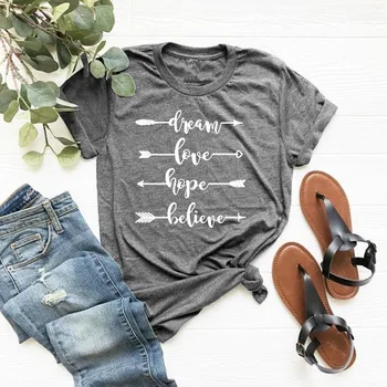 Sen, Láska, Naděje, Věří, Útulné Měkké Inspirativní Tees šipka grafické ženy t-shirt Křesťanské víry tumblr topy girl tričko -J704
