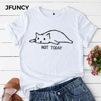 JFUNCY Krásná Kočka Tisk Více Barev Plus Velikost Ženy Trička Ženské Bavlna T-košile Krátký Rukáv Mladé Dámy Trička Topy