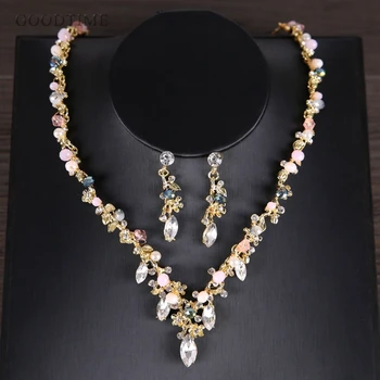 Luxusní Svatební Šperky Sady Šumivé Krystal & Perly Náhrdelník Náušnice Sady Módní Ženy Šperky Pro Svatební Svatební Příslušenství