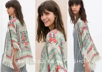 2019 Nové Módní Košile Ženy Boho Třásně, Květinové Kimono Cardigan Střapce Beach Zakrýt Cape Halenka Ženy Topy