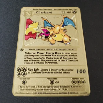 Pokemon Hry Anime Bitva Karty Zlaté Kovové Karty Charizard, Pikachu Kolekce Karty Akční Obrázek Model Dětské Hračky Dárek
