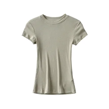 BRADELY MICHELLE Letní sexy ženy basic o-neck dlouhý rukáv T-shirt slim elastické bavlněné topy