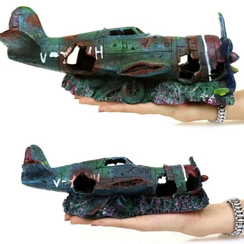 Pryskyřice Řemeslo Fish Tank Letadlo Umělý Vrak Letadla Dekor Akvárium Krajina, Ornament