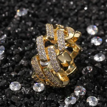 TBTK 2 Řádky 14mm Šířka Módní Zlaté Ledový Prsten, CZ, Geometrický Náměstí Kubánské Odkaz Prsteny Luxusní Šperky Přívěsky Hiphop Muži