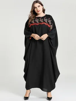 Květinové výšivky batwing rukáv šaty dlouhý rukáv abaya plus velikost kaftan ramadánu župan africké dashiki marocké šaty VKDR2089