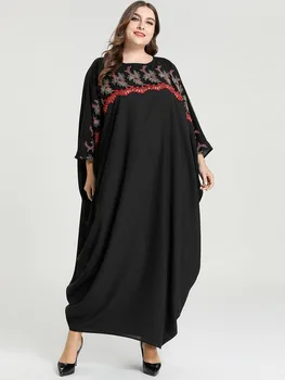 Květinové výšivky batwing rukáv šaty dlouhý rukáv abaya plus velikost kaftan ramadánu župan africké dashiki marocké šaty VKDR2089