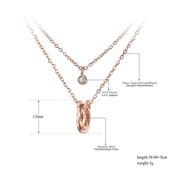JeeMango Dvojité Vrstvy Nerezové Oceli náhrdelník Náhrdelník Twist Kol a CZ Přívěsek Crystal Rose Gold Barva Řetěz Módní Dárek N18282