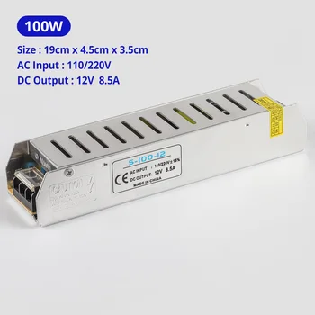 Ultra-úzký LED Ovladač DC12V 60W 100W 150W 200W Spínaný Napájecí Zdroj AC220V Transformátor