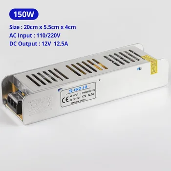 Ultra-úzký LED Ovladač DC12V 60W 100W 150W 200W Spínaný Napájecí Zdroj AC220V Transformátor