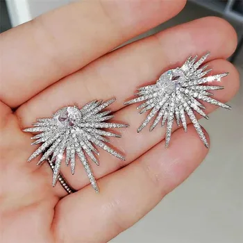 2020 Nové Jedinečné Jemné Šperky 925 Sterling Silver Ovál Cut Bílý Topaz CZ Diamond Populární Ženy, Svatební Stud Náušnice Dárek