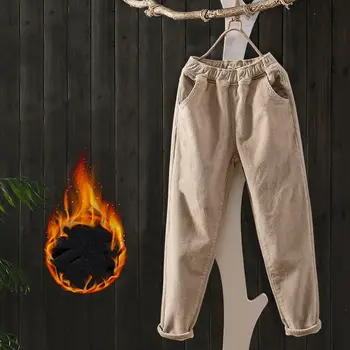 Vintage Vysokým Pasem Manšestrové Kalhoty, Ženy Plus Sametové Teplé Manšestrové Kalhoty Ženské Velké Velikosti 4XL Volné Manšestrové Kalhoty Ženy Q1991