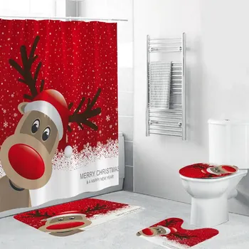 Koupelna Non-slip Vodotěsné Vánoční Koberec, Koupelna Wc Kryt Mat v Pračce Sprchový Závěs Koupelna Mat Sada hot prodej