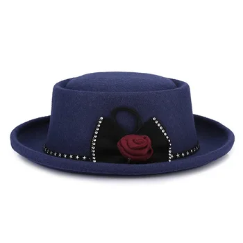 2021 módní muže a ženy, čepice flip jazz klobouk populární retro vlny plstěný klobouk plochý vrchol klobouk venkovní volný čas klobouk
