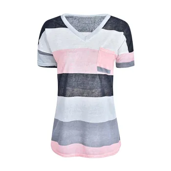 2019 Letní Pruhované Tričko Ženy Nadrozměrné T Shirt Ženy Plus Velikost Tee Shirt Femme V-neck Krátký Rukáv T-košile 4XL 5XL