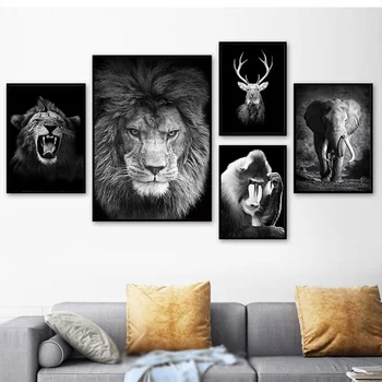 Zvíře Plátno Obraz, Lev, Slon, Jelen Orangutan Plakáty a Tisky Zeď Obrázky pro Obývací Pokoj Domácí Dekorace Bez Rámu