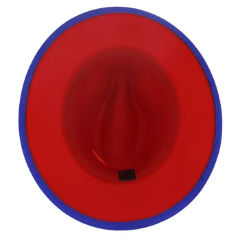 Unisex Vnější Royalblue Vnitřní Červené Vlněné Plsti Fedora Jazz Čepice s Tenký Pás Spony Muži Ženy Široký Okraj Panama Plstěný klobouk Cap L XL