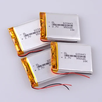 3.7 V 950mAh 603443 Lithium Polymer Li-Po Dobíjecí lithium-iontová Baterie Pro Mp3, MP4, GPS power bank elektronických DVD součástí navigator
