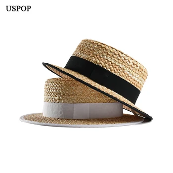 USPOP ženy, slaměný klobouk proti slunci v létě přírodní slaměný klobouk plochý vrchol sun klobouk žen pláž slaměný klobouk klobouky