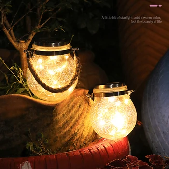 1ks Romantické Solární Crack Míč Sklenice Světle Měděný Drát Lampy Vánoční Venkovní Zahradní Dekorace